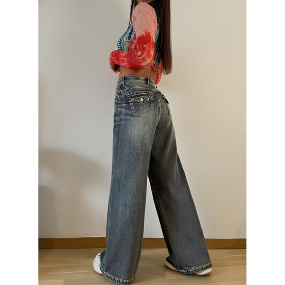 Baggy Wide Leg Jeans Women Plus Size Y2K Vintage Casual Denim Pants - Picture 3 of 4